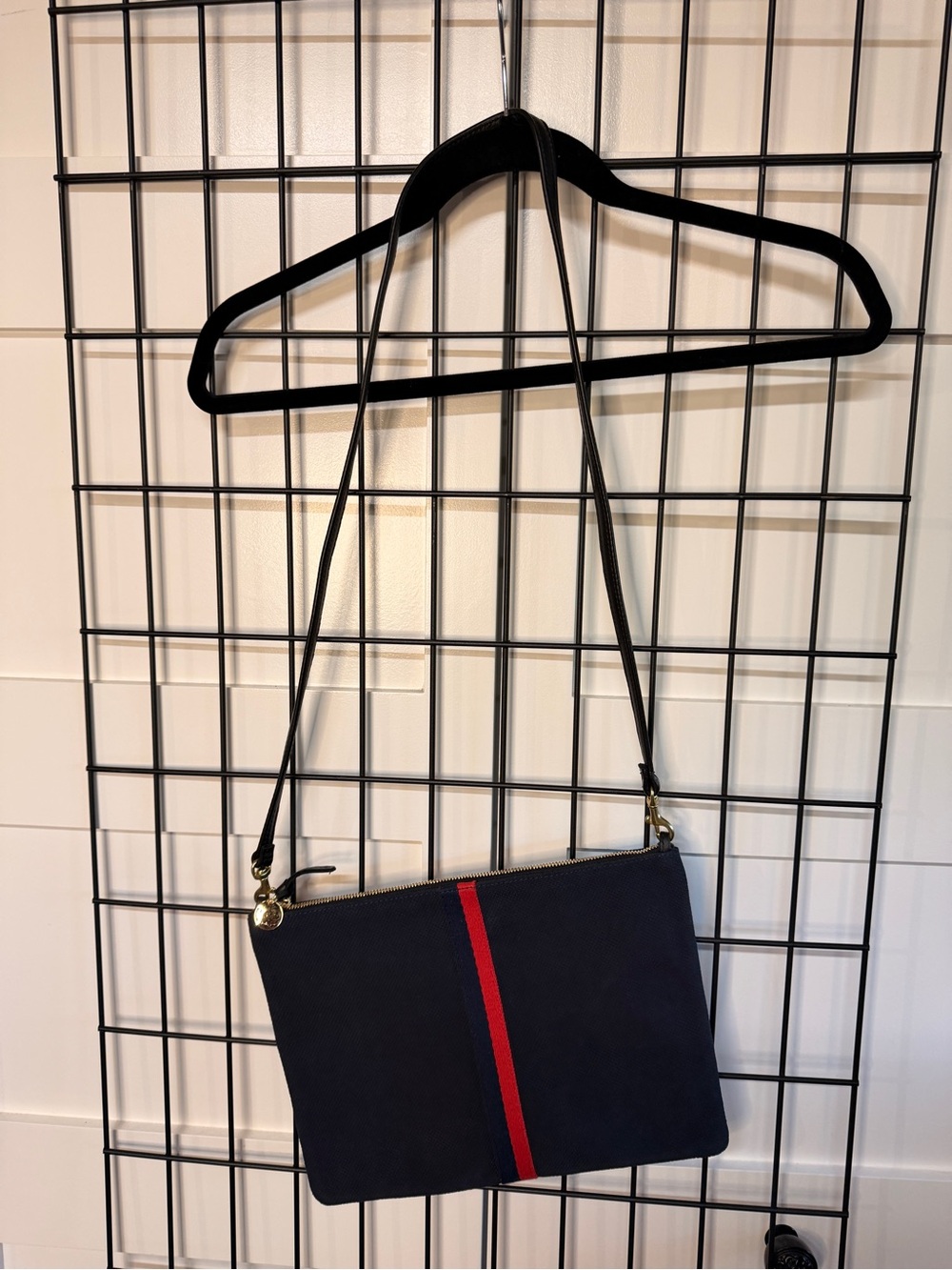 Clare V Navy Crossbody with Red and Blue Center Stripe